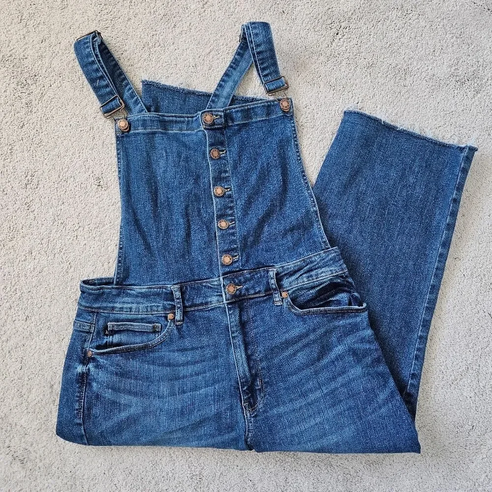 Judy Blue | Wide Leg Crop Denim Overalls Button Front, Womens 1XL - Picture 6 of 10